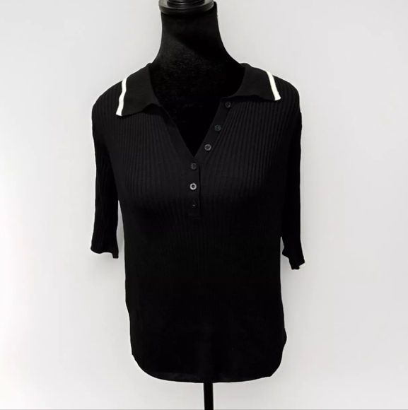 New! Calvin Klein Jeans Black Ribbed Polo Short Sleeve Shirt Size XS X-SMALL NWT - Picture 1 of 14